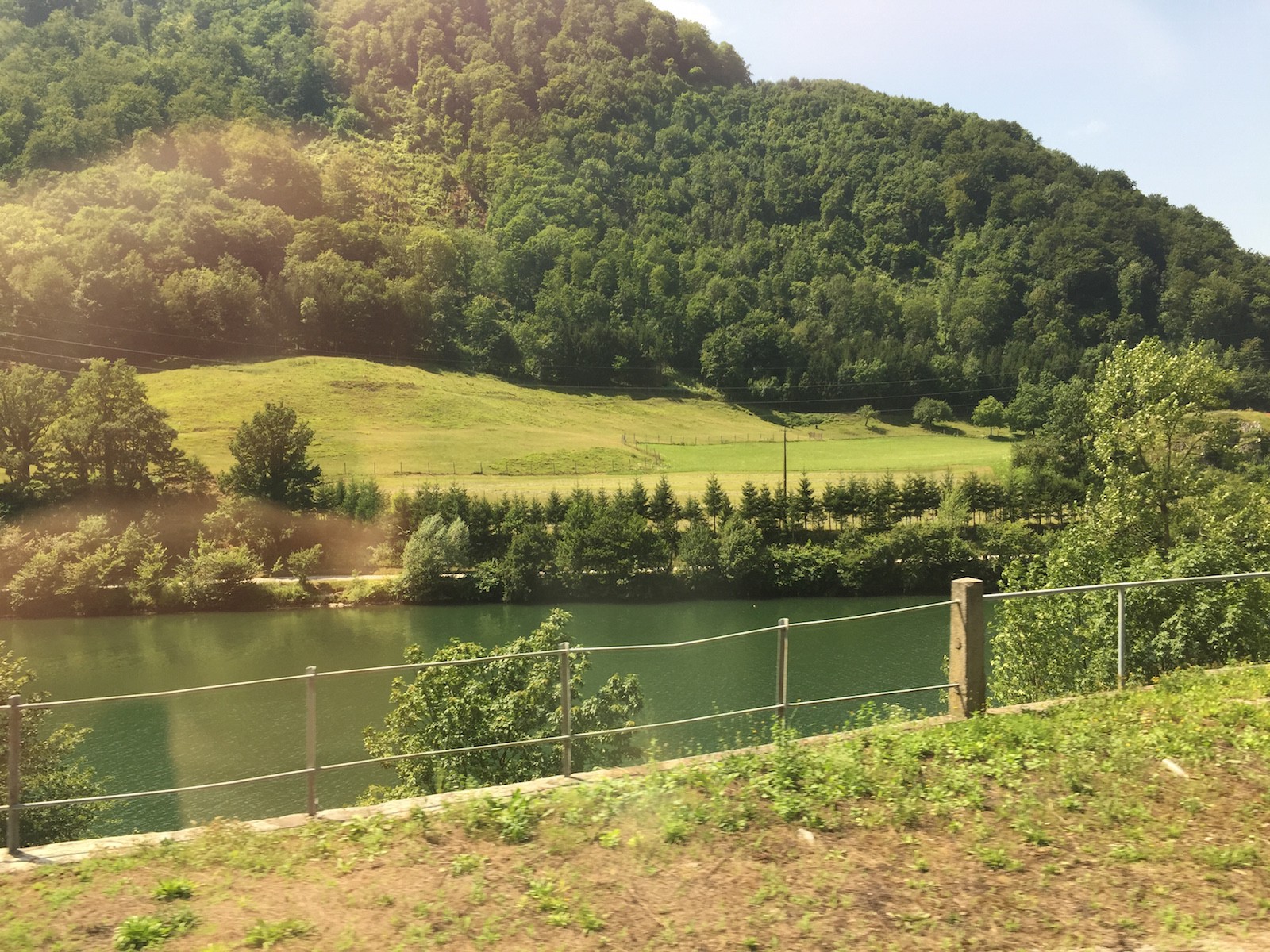 View through the window of the train